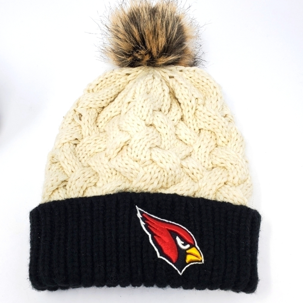 NFL APPAREL ARIZONA CARDINALS FOOTBALL CREAM KNITWEAR POM POM BEANIE WOMEN OS